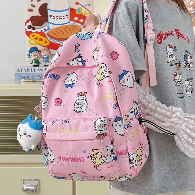 Chiikawa Cartoon Backpack- Usagi & Hachiware Print,Lightweight Large-Capacity School Bag,Cute Everyday Commute