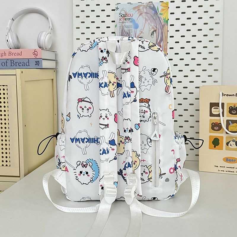 Chiikawa Cartoon Backpack- Usagi & Hachiware Print,Lightweight Large-Capacity School Bag,Cute Everyday Commute