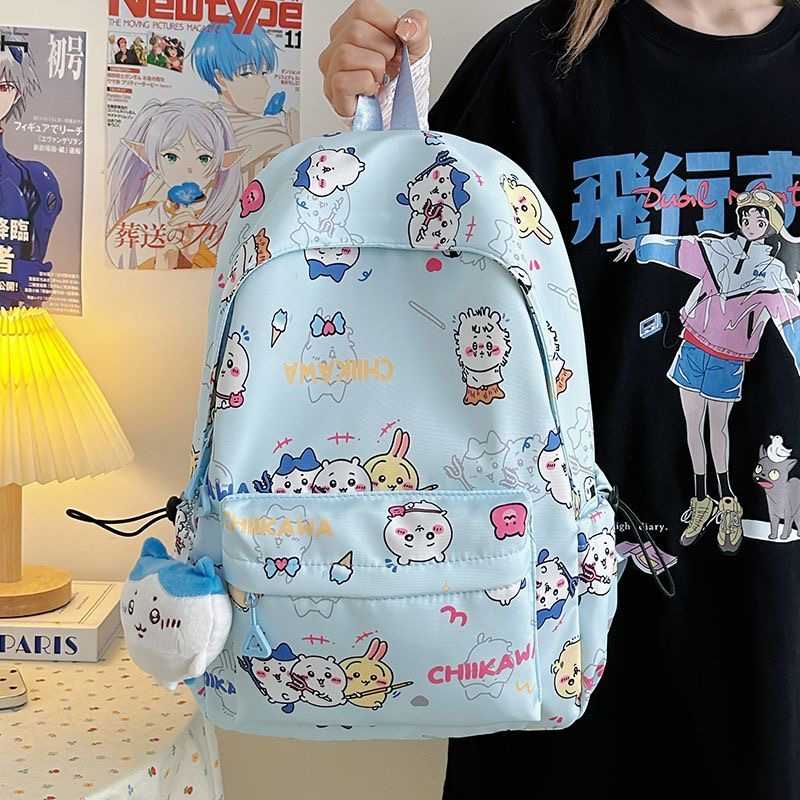 Chiikawa Cartoon Backpack- Usagi & Hachiware Print,Lightweight Large-Capacity School Bag,Cute Everyday Commute
