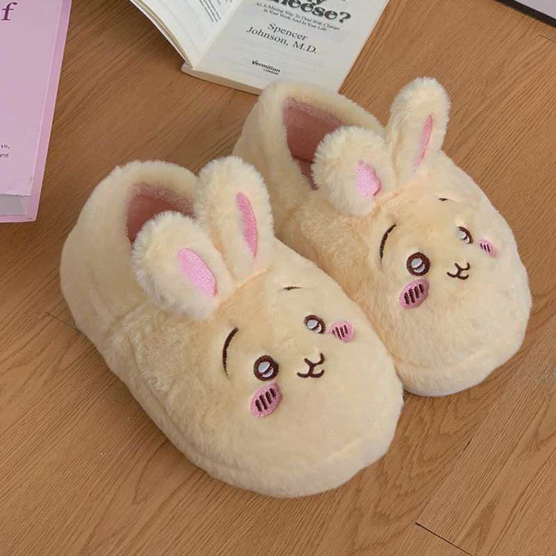 Chiikawa Usagi & Hachiware Plush Winter Slippers – Cute Cloud Design, Warm Cotton Indoor/Outdoor Shoes for Women