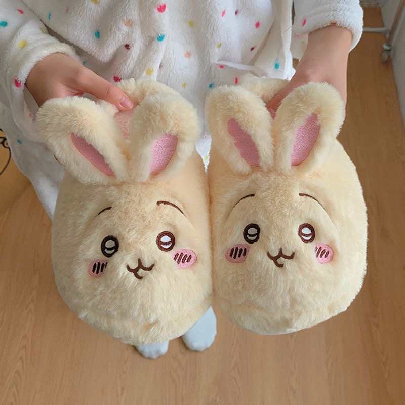 Chiikawa Usagi & Hachiware Plush Winter Slippers – Cute Cloud Design, Warm Cotton Indoor/Outdoor Shoes for Women