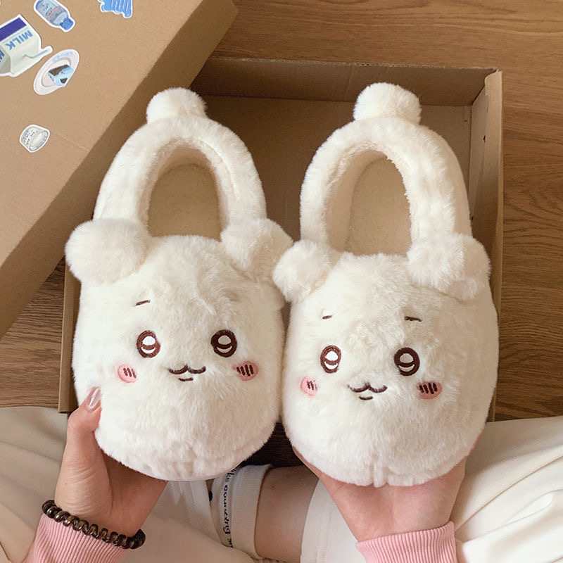 Chiikawa Usagi & Hachiware Plush Winter Slippers – Cute Cloud Design, Warm Cotton Indoor/Outdoor Shoes for Women