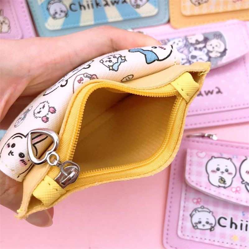Chiikawa Usagi & Hachiware PU Card Holder – Cute Cartoon Zipper Wallet & Coin Purse for Students