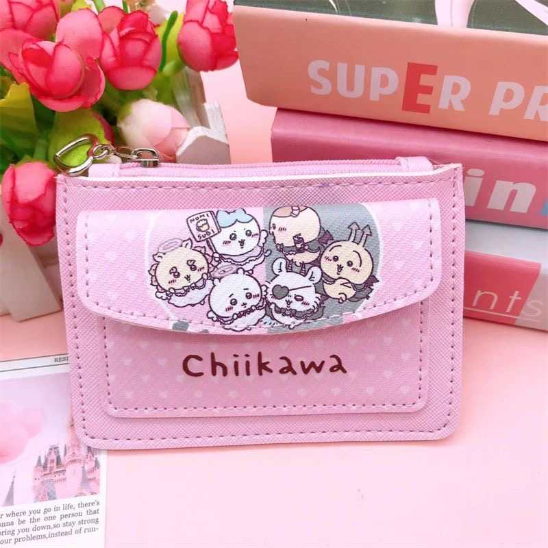 Chiikawa Usagi & Hachiware PU Card Holder – Cute Cartoon Zipper Wallet & Coin Purse for Students