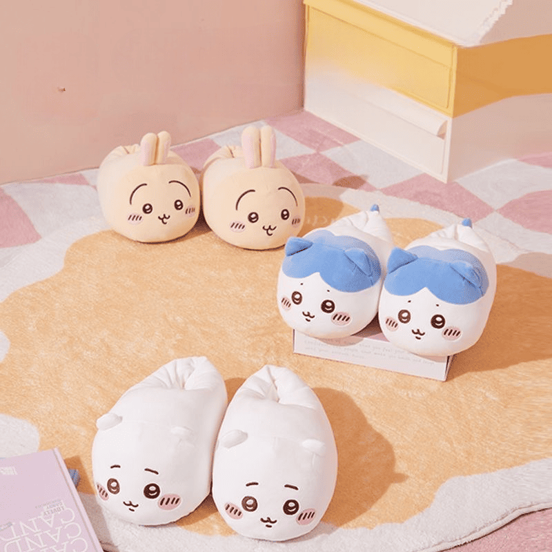 Chiikawa Couple Plush Slippers - Cute Cartoon Home Fuzzy Slippers for Women