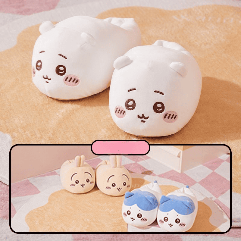 Chiikawa Couple Plush Slippers - Cute Cartoon Home Fuzzy Slippers for Women