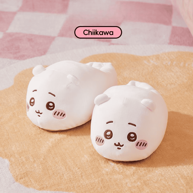 Chiikawa Couple Plush Slippers - Cute Cartoon Home Fuzzy Slippers for Women