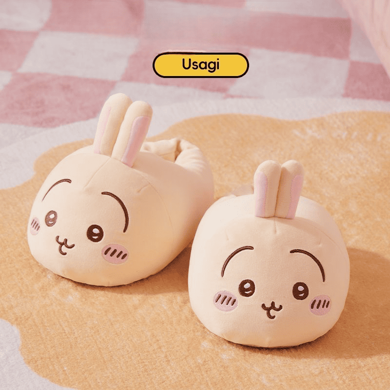 Chiikawa Couple Plush Slippers - Cute Cartoon Home Fuzzy Slippers for Women