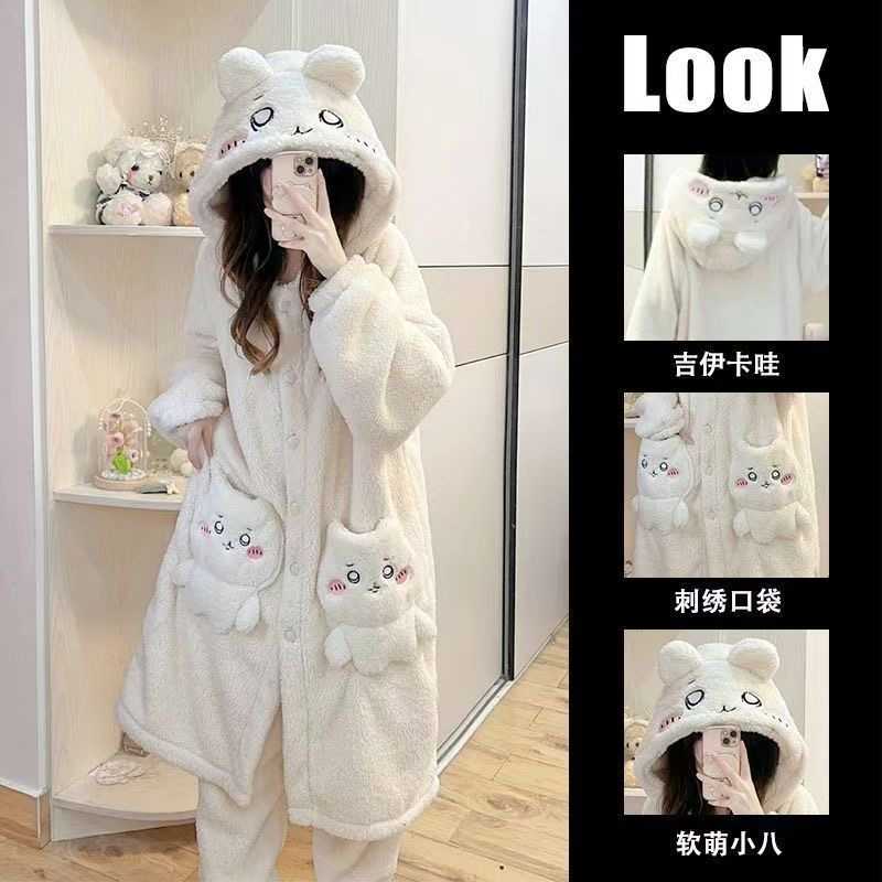 Chiikawa Usagi Winter Long Robe Jumpsuit – Unisex Cozy Loungewear Pajamas for Autumn & Winter
