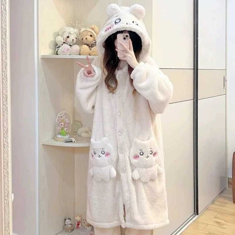 Chiikawa Usagi Winter Long Robe Jumpsuit – Unisex Cozy Loungewear Pajamas for Autumn & Winter