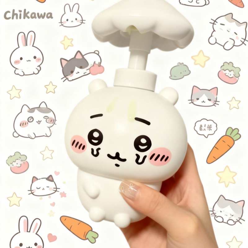 Chiikawa Mushroom Refillable Bottle – Cute Soap, Shampoo & Body Wash Dispenser