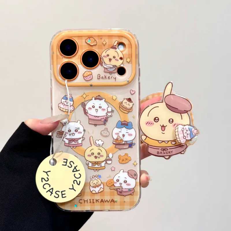 Cute Strawberry Egg Tart Chiikawa Usagi Magnetic Phone Case for iPhone 17/16/15/14/13 Pro Max