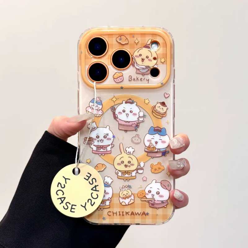 Cute Strawberry Egg Tart Chiikawa Usagi Magnetic Phone Case for iPhone 17/16/15/14/13 Pro Max