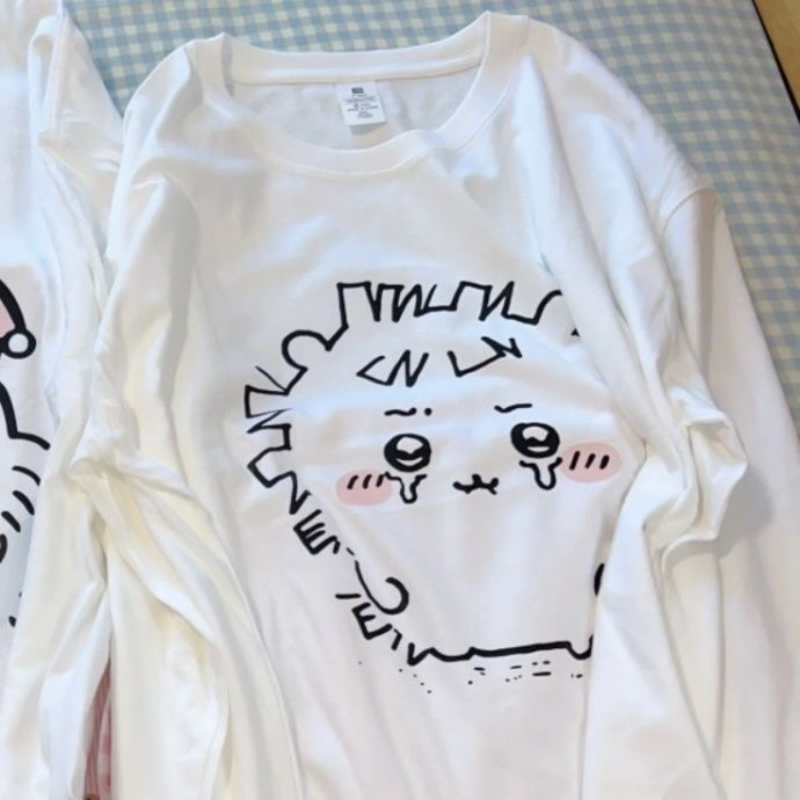 CHIikawa Momonga Cotton Long Sleeve T-Shirt – Unisex Loose Fit Graphic Top for Spring & Autumn