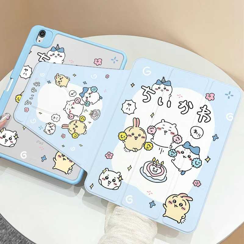 CHIikawa iPad Case 9th/10th/11th Gen – Rotating Acrylic Cover with Pencil Holder for iPad Mini 7, Air 7/6/5, and Pro Series