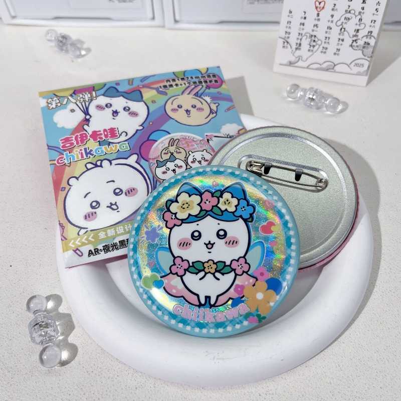 Chiikawa AR Glow Double Flash Laser Badge Blind Box – Hachiware & Usagi Anime Pins Collection