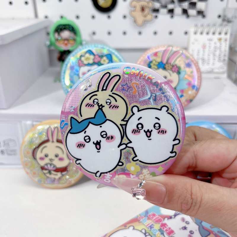 Chiikawa AR Glow Double Flash Laser Badge Blind Box – Hachiware & Usagi Anime Pins Collection