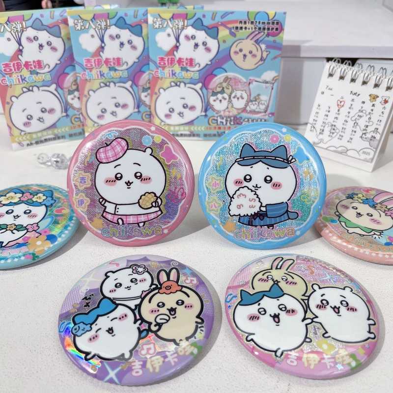 Chiikawa AR Glow Double Flash Laser Badge Blind Box – Hachiware & Usagi Anime Pins Collection