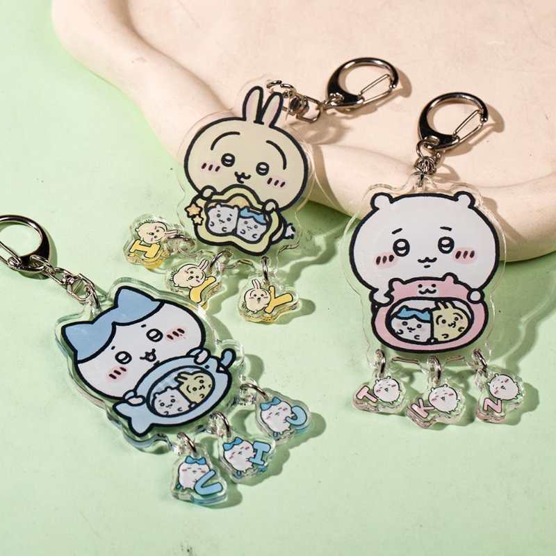 Custom Name Chiikawa Keychain with Hachiware Usagi Acrylic Pendant – Perfect Gift for Couples & Best Friends