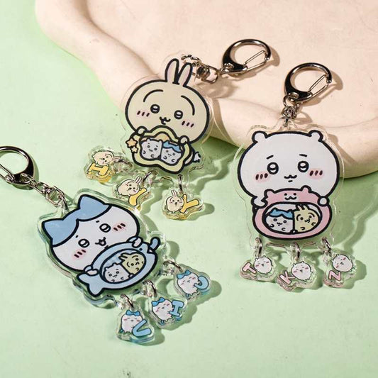 Custom Name Chiikawa Keychain with Hachiware Usagi Acrylic Pendant – Perfect Gift for Couples & Best Friends
