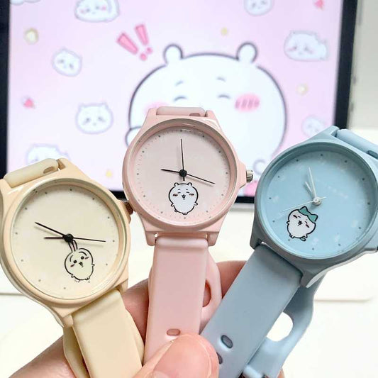 Chiikawa Usagi & Hachiware Quartz Watch | Cute Silicone Strap Analog Student Wristwatch