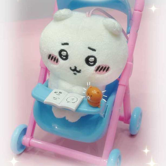 Chiikawa 10cm Plush Doll Stroller & Dining Chair Set Baby Carriage  | Cute High-Aesthetic Pretend Play Toy & Photo Prop