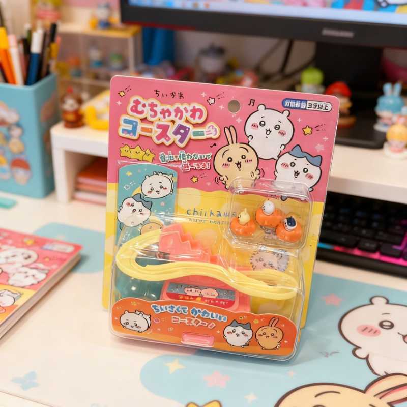 Chiikawa Usagi & Hachiware Mini Car Track Playset | Cute Rotating Slide Ramp Inertia Toy