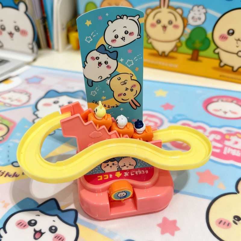 Chiikawa Usagi & Hachiware Mini Car Track Playset | Cute Rotating Slide Ramp Inertia Toy