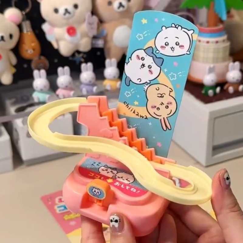 Chiikawa Usagi & Hachiware Mini Car Track Playset | Cute Rotating Slide Ramp Inertia Toy