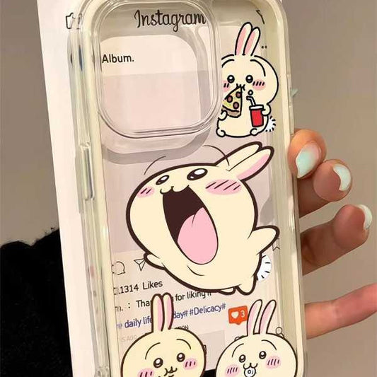 ちいかわうさぎ ハチワレミラー付きiPhoneケース（チェーン付き）ソフトカバー