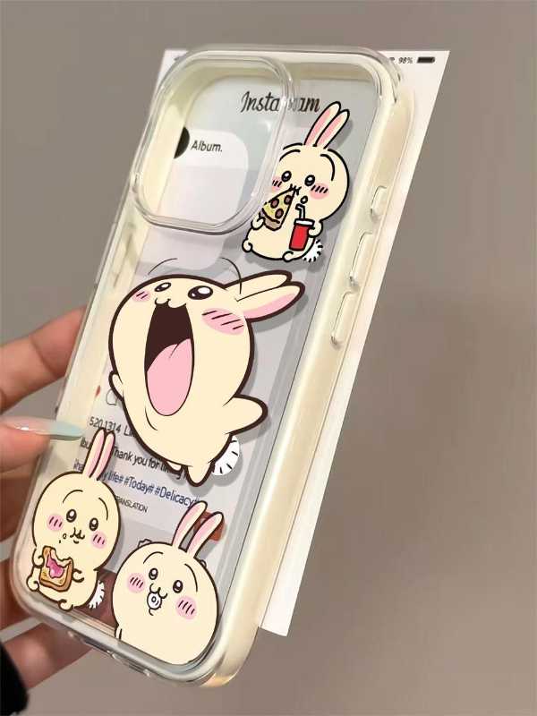 ちいかわうさぎ ハチワレミラー付きiPhoneケース（チェーン付き）ソフトカバー