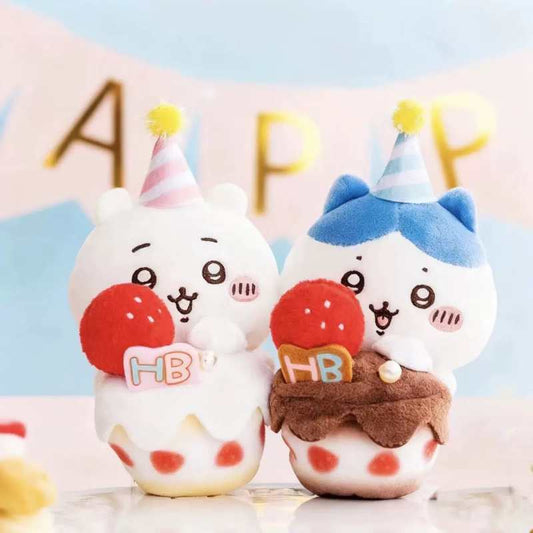 Chiikawa Plush Cake Birthday Figure Keychain– Usagi & Hachiware Hanging Screen Decor Keychain