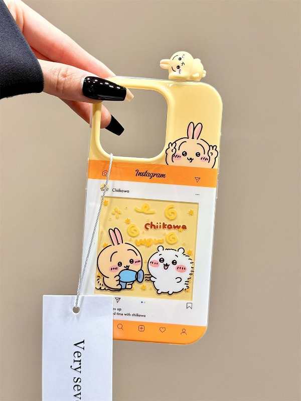 ちいかわうさぎ ハチワレミラー付きiPhoneケース（チェーン付き）ソフトカバー