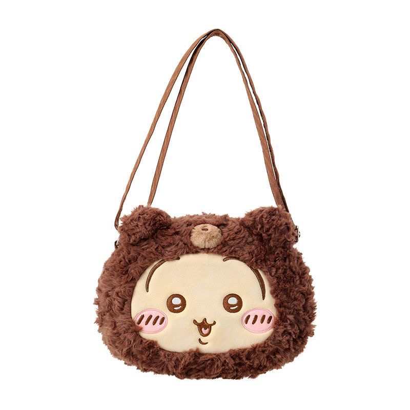 MINISO Official |Chiikawa Fluffy Bear Shoulder Bag – Cute Winter Plush Crossbody for Daily Commute & Gifts