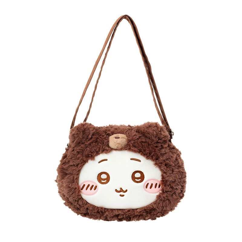 MINISO Official |Chiikawa Fluffy Bear Shoulder Bag – Cute Winter Plush Crossbody for Daily Commute & Gifts