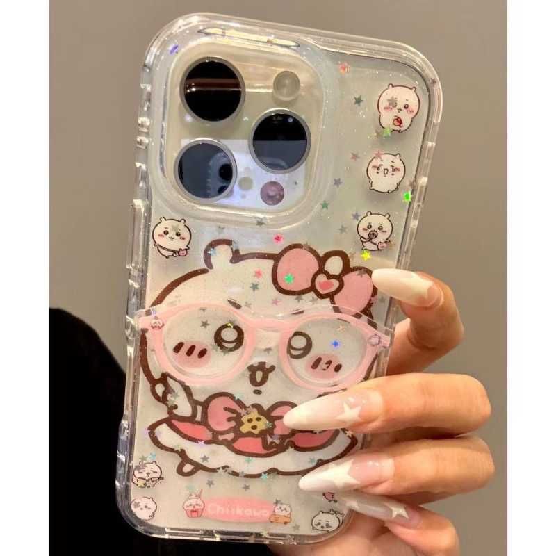 ちいかわうさぎ ハチワレミラー付きiPhoneケース（チェーン付き）ソフトカバー