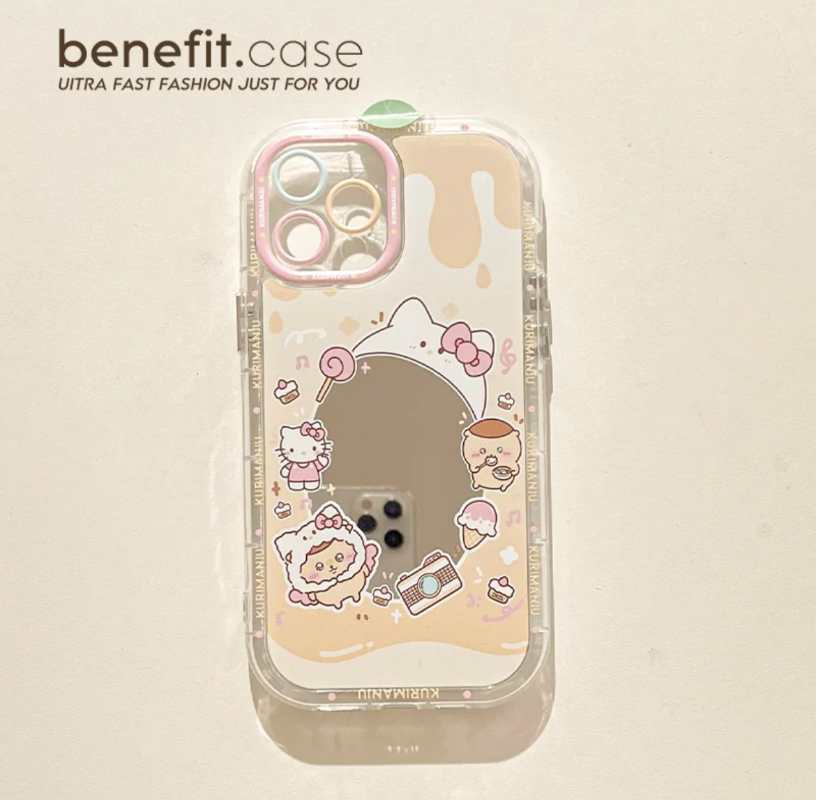 ちいかわうさぎ ハチワレミラー付きiPhoneケース（チェーン付き）ソフトカバー