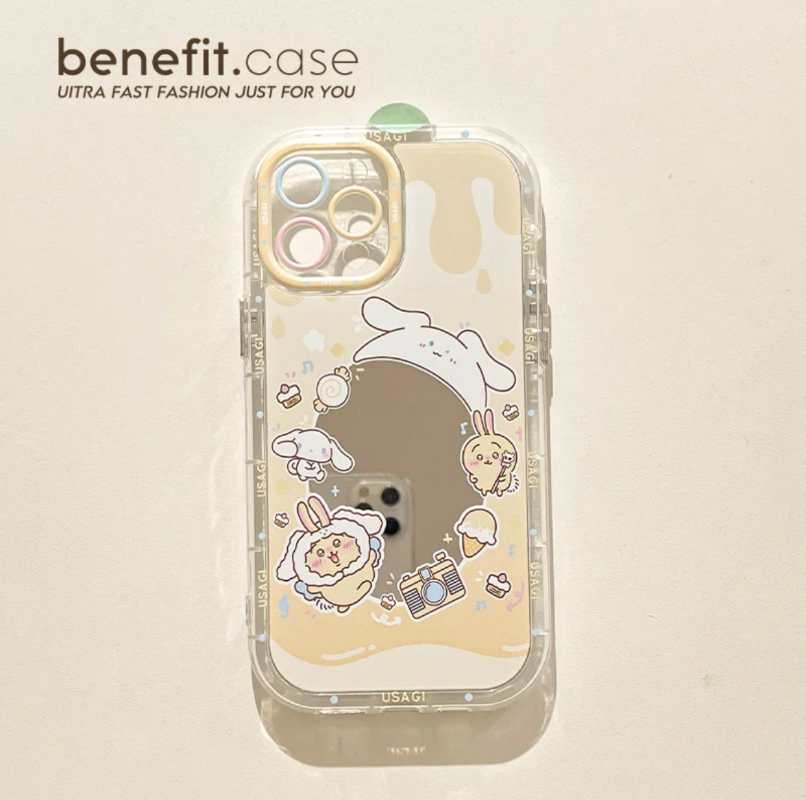 ちいかわうさぎ ハチワレミラー付きiPhoneケース（チェーン付き）ソフトカバー