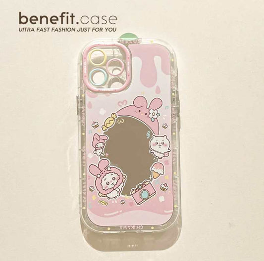 ちいかわうさぎ ハチワレミラー付きiPhoneケース（チェーン付き）ソフトカバー