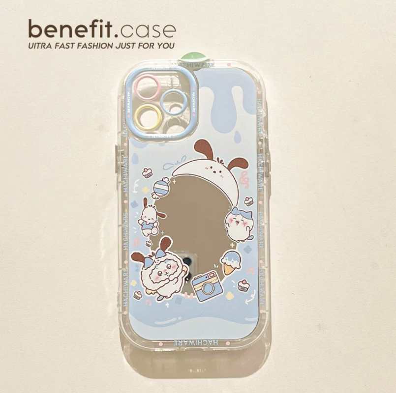 ちいかわうさぎ ハチワレミラー付きiPhoneケース（チェーン付き）ソフトカバー