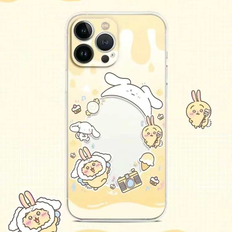 ちいかわうさぎ ハチワレミラー付きiPhoneケース（チェーン付き）ソフトカバー