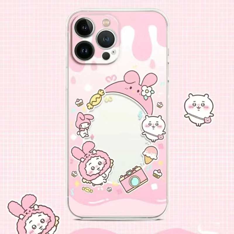 ちいかわうさぎ ハチワレミラー付きiPhoneケース（チェーン付き）ソフトカバー