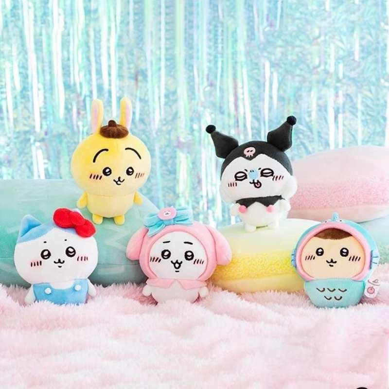 Chiikawa × Sanrio Plush Keychain – Hachiware & Usagi Cosplay Cute Bag Charm